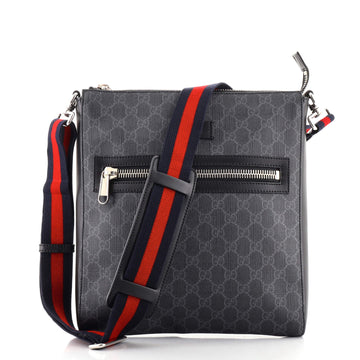 Gucci Web Strap Front Zip Messenger Bag GG Coated Canvas Medium