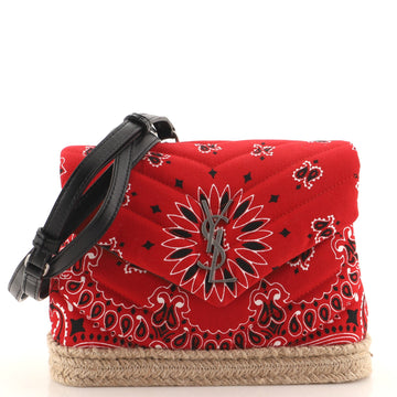 Saint Laurent LouLou Shoulder Bag Matelasse Chevron Printed Canvas with Woven Jute Toy