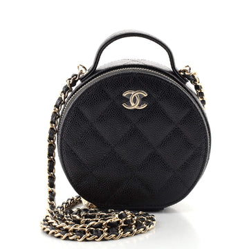 Chanel Handle With Care Round Vanity Case with Chain Quilted Caviar Small