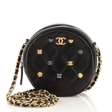 Chanel 18K Charms Round Clutch With Chain Quilted Lambskin Mini