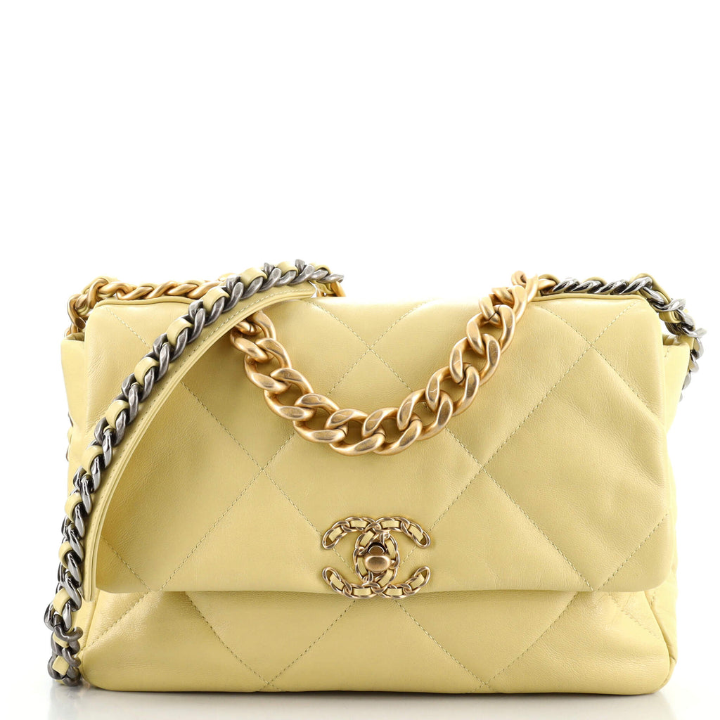 Chanel 19 Flap Bag Quilted Lambskin Large Yellow 1227421
