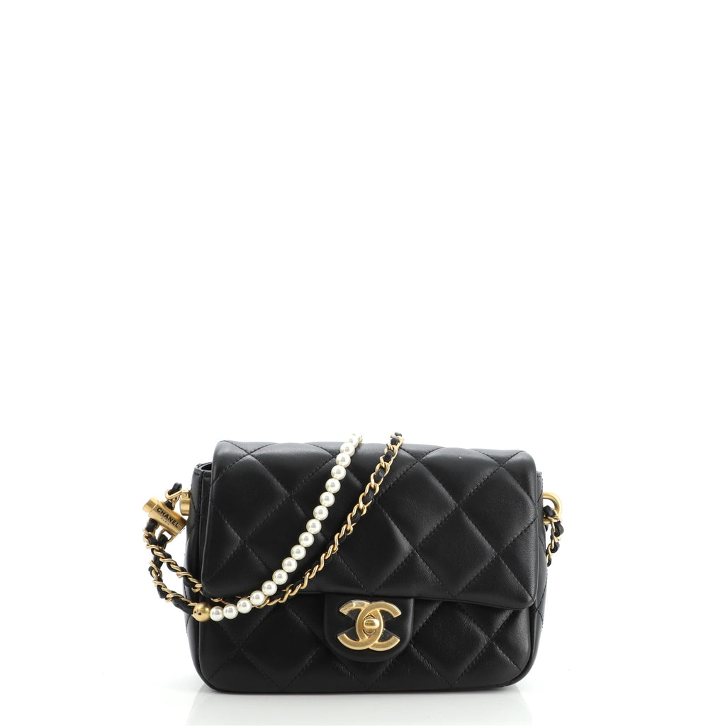Chanel My Perfect Adjustable Chain Flap Bag Quilted Lambskin with Pearls  Mini Black 1227841