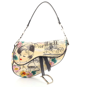 Christian Dior Vintage Saddle Bag Printed Canvas Medium
