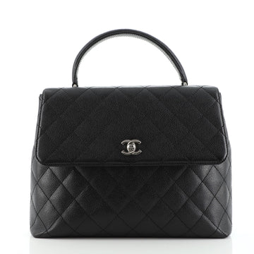 Chanel Vintage Classic Top Handle Flap Bag Quilted Caviar Jumbo