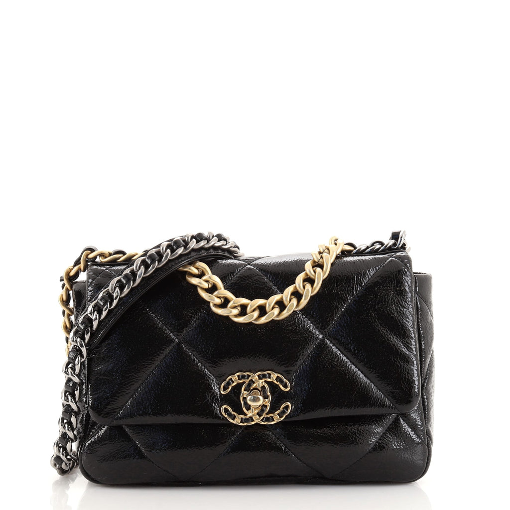 Chanel 19 Flap Bag Quilted Shiny Crumpled Calfskin Medium Black