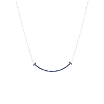 Tiffany & Co. T Smile Pendant Necklace 18K White Gold with Blue Sapphires Small