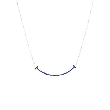 Tiffany & Co. T Smile Pendant Necklace 18K White Gold with Blue Sapphires Small