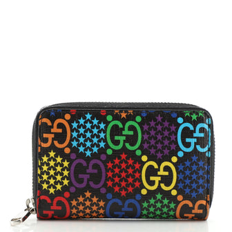 Gucci Zip Around Card Case Psychedelic Print GG Coated Canvas
