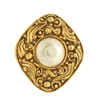 Chanel Vintage Diamond Brooch Textured Metal with Faux Pearl