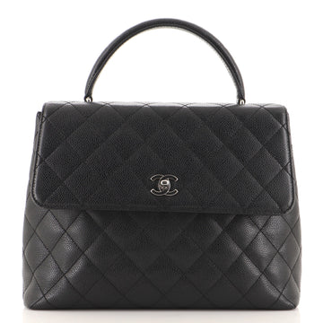 Chanel Vintage Classic Top Handle Flap Bag Quilted Caviar Jumbo