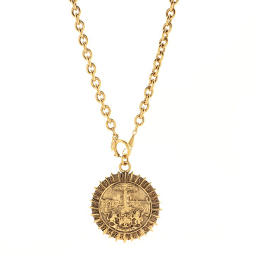 Chanel Vintage Coat of Arms Sunburst Medallion Pendant Necklace Metal