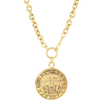 Chanel Vintage Coat of Arms Round Medallion Pendant Necklace Metal
