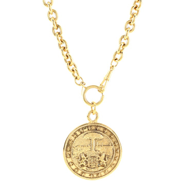 Chanel Vintage Coat of Arms Round Medallion Pendant Necklace Metal