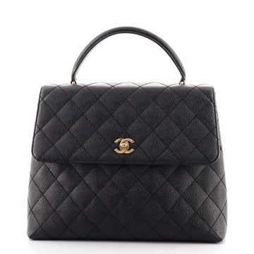 Chanel Vintage Classic Top Handle Flap Bag Quilted Caviar Jumbo