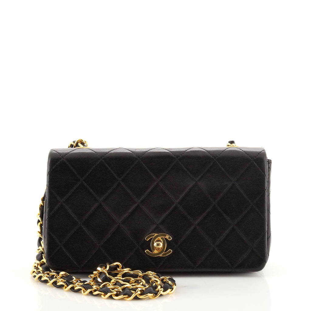 Chanel Vintage Full Flap Bag Quilted Lambskin Mini Black 12291273
