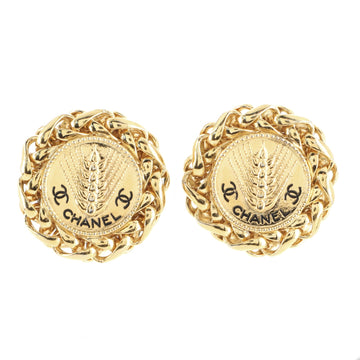 Chanel Vintage Wheat Sheaf Round Clip-On Earrings Metal