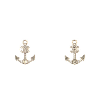 Chanel Anchor Stud Earrings Metal with Crystals