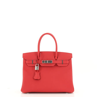 Hermes Birkin Handbag Red Epsom with Palladium Hardware 30
