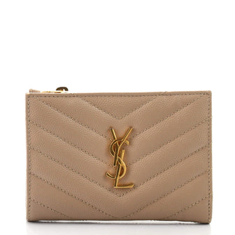 Saint Laurent Classic Monogram Compact Wallet Matelasse Chevron Leather