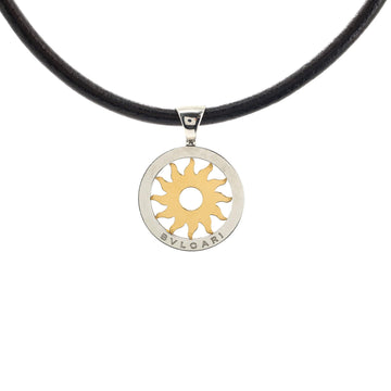 Bvlgari Tondo Sun Pendant Necklace Stainless Steel with 18K Yellow Gold and Cord