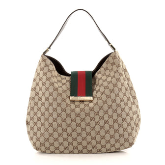 Gucci New Ladies Web Hobo GG Canvas Large