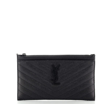 Saint Laurent Classic Monogram Zip Bill Pouch Matelasse Chevron Leather Medium
