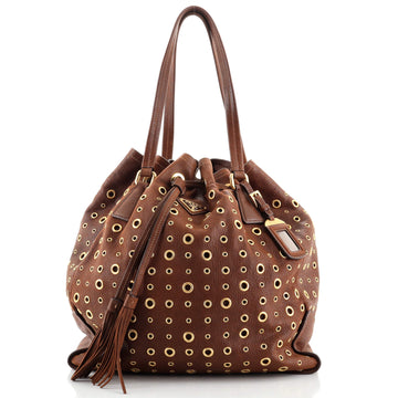 Prada Grommet Drawstring Tote Leather Medium