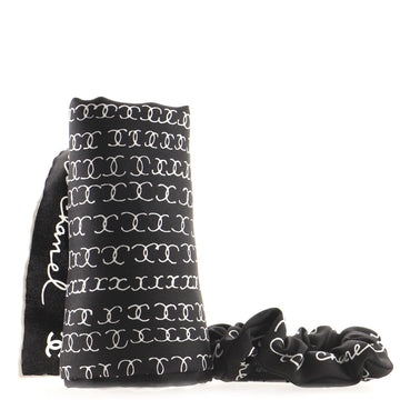 Chanel Coco Paris Scrunchie and Scarf Set Printed Silk
