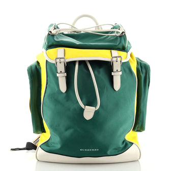 Burberry Double Pocket Drawstring Backpack Nylon with Leather Medium