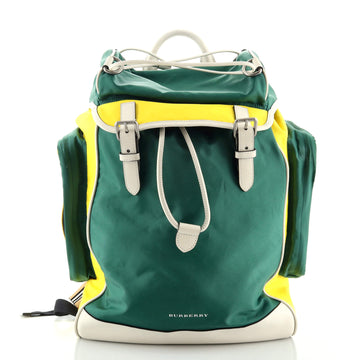 Burberry Double Pocket Drawstring Backpack Nylon with Leather Medium