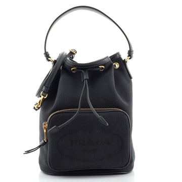 Prada Logo Drawstring Bucket Bag Canvas
