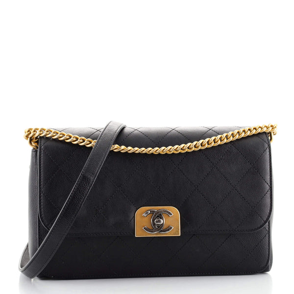 Chanel Straight Lines Flap Bag Quilted Calfskin Medium Black 1233171