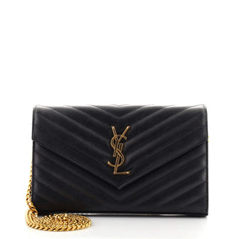Saint Laurent Classic Monogram Wallet on Chain Matelasse Chevron Leather Medium