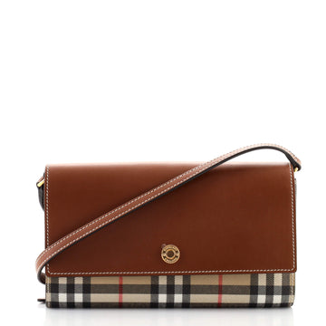 Burberry Hannah Wallet on Strap Leather and Vintage Check Canvas
