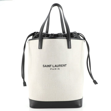 Saint Laurent Teddy Shopping Tote Canvas with Leather