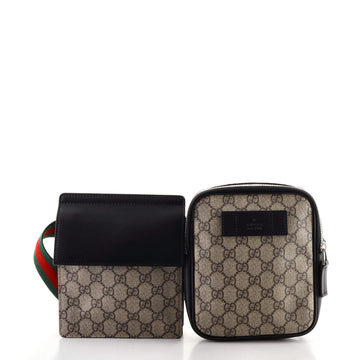 Gucci Double Web Belt Bag GG Coated Canvas with Leather