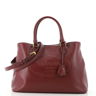 Prada Embossed Logo Convertible Open Tote Glace Calf Medium