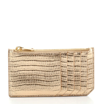 Saint Laurent Fragment Zip Card Holder Crocodile Embossed Leather