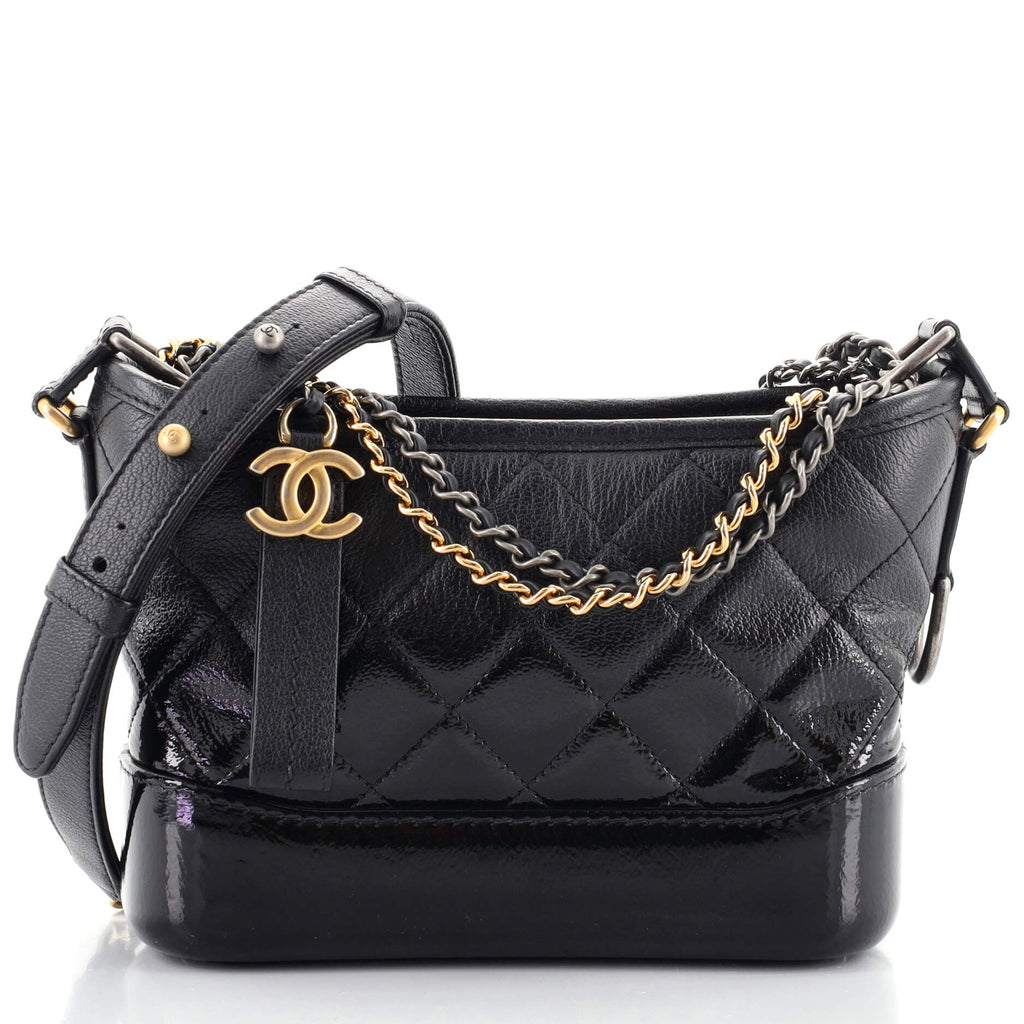 Sold at Auction: Chanel Black Quilted Goatskin and Patent Leather Hobo ' Gabrielle' Bag