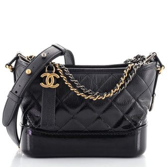 CHANEL Patent Goatskin Quilted Small Gabrielle Backpack Black