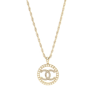 Chanel CC Round Pendant Necklace Metal with Faux Pearls