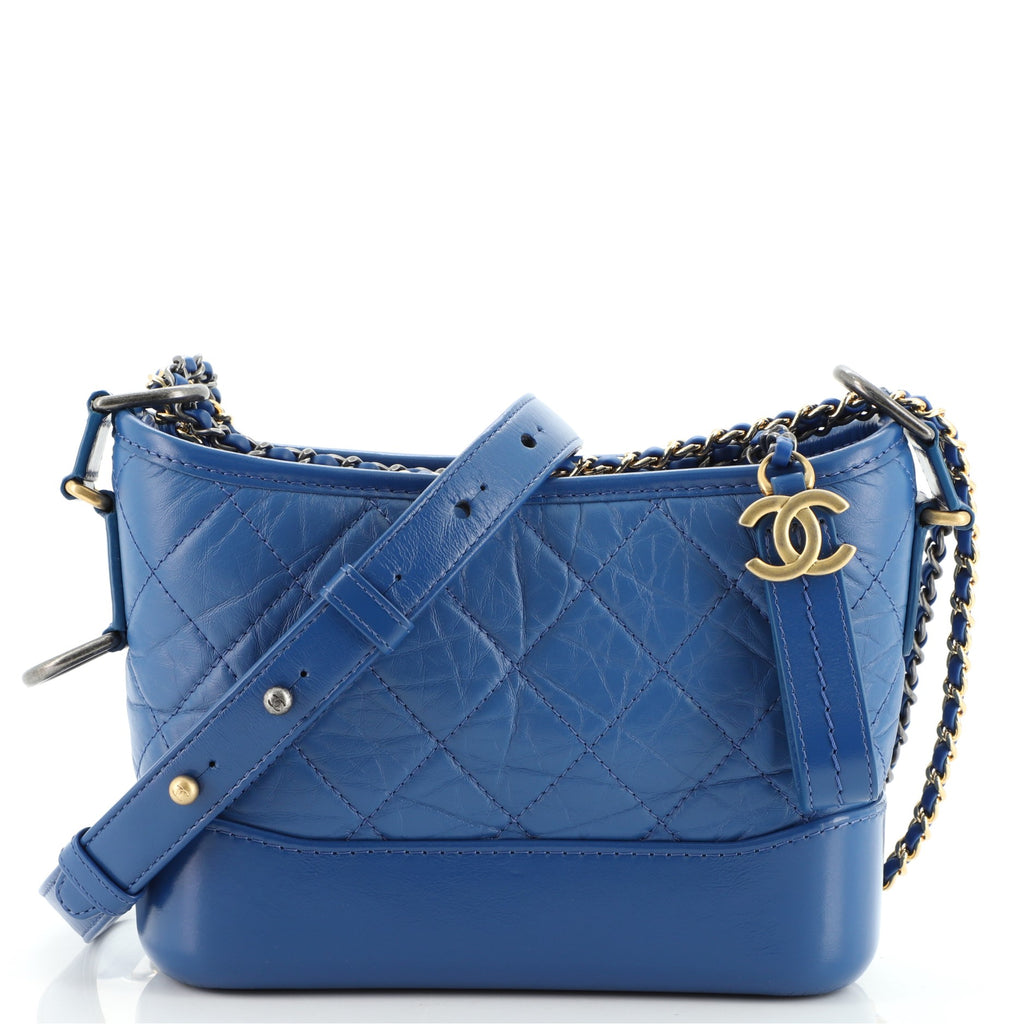 CHANEL Aged Calfskin Quilted Small Gabrielle Hobo Light Blue 1232182
