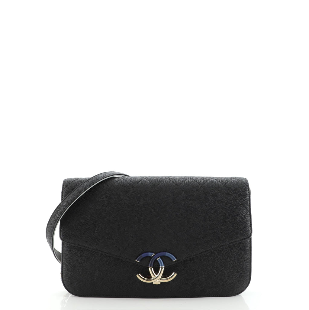 Chanel Black Quilted Caviar Leather Small Thread Around Flap Bag Chanel
