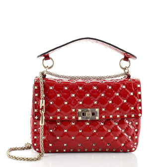 Valentino Rockstud Spike Flap Bag Quilted Patent Medium