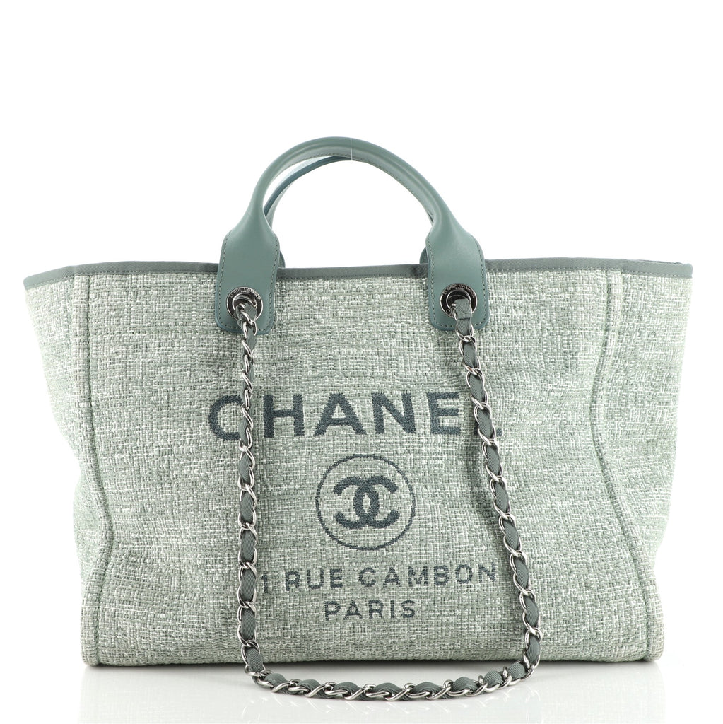 Chanel Deauville Tote Raffia with Glitter Detail Large Green 1235832