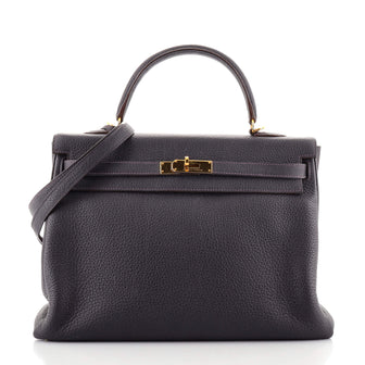 Hermes Kelly Handbag Purple Clemence with Gold Hardware 35