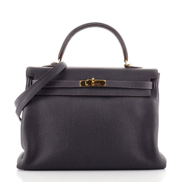 Hermes Kelly Handbag Purple Clemence with Gold Hardware 35