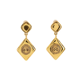 Chanel Vintage CC Diamond Drop Clip-On Earrings Metal