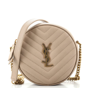 Saint Laurent Vinyle Round Camera Bag Matelasse Chevron Leather