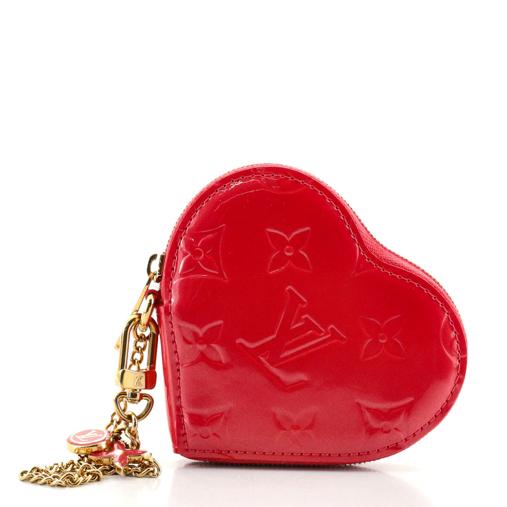 LOUIS VUITTON Red Monogram Vernis Leather Heart Coin Purse at